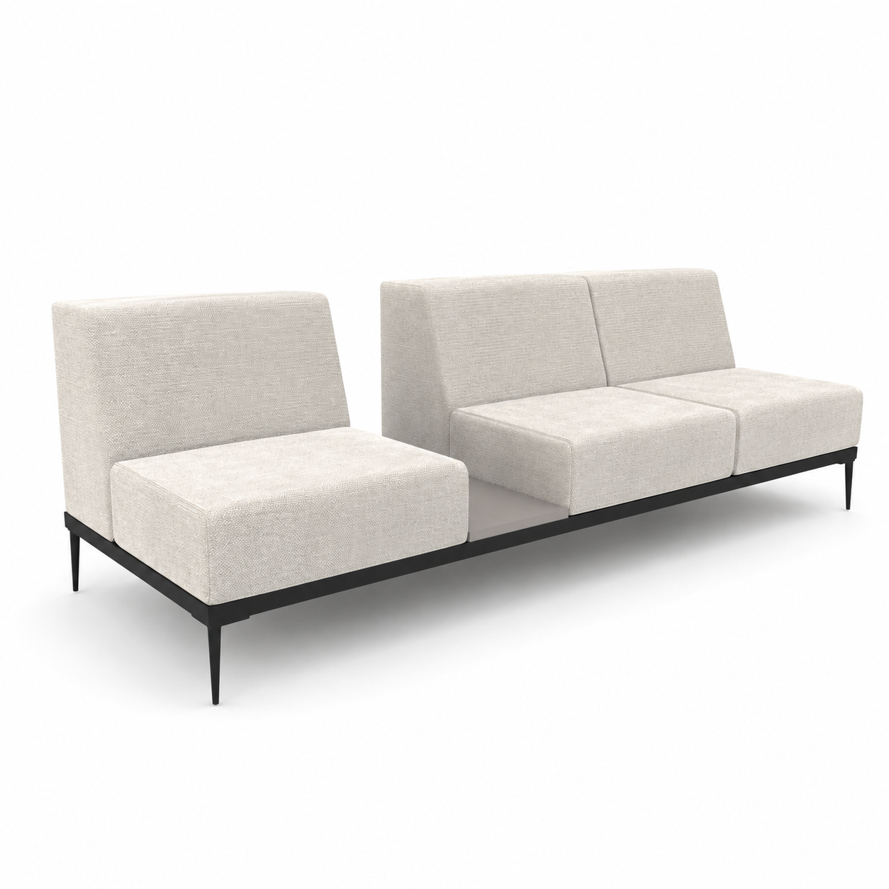 Ivory Split Modular Bench Sofa – Open Center Shelf 3D Model 1