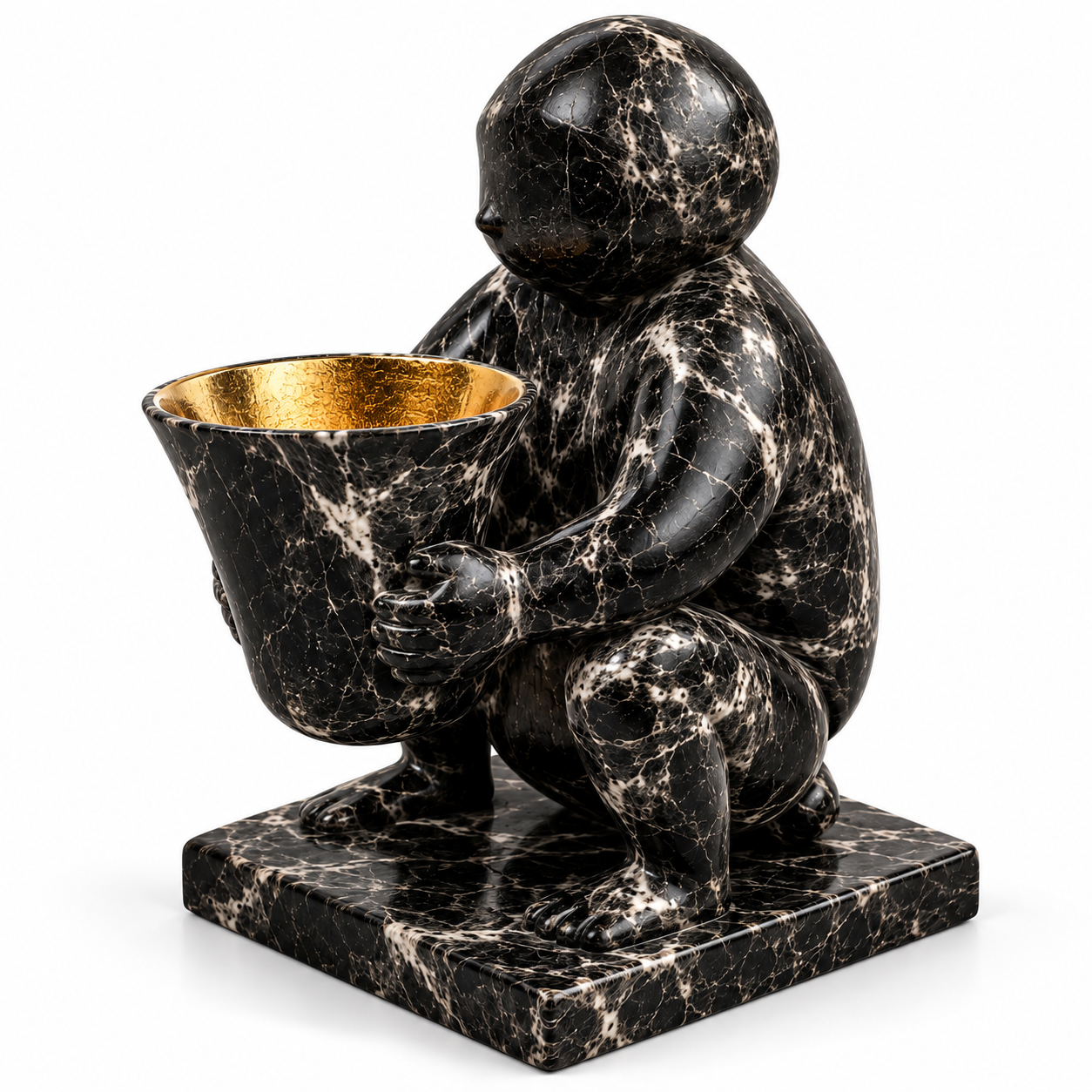 Black Marble Figurine with Gold Bowl 3D Model 3