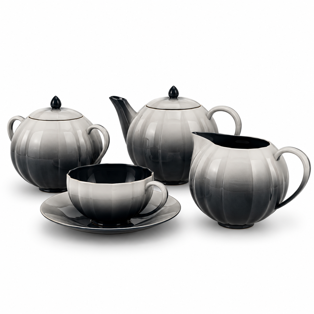 Black White Gradient Porcelain Tea Set 3D Model 3
