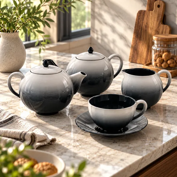Black White Gradient Porcelain Tea Set 3D Model back
