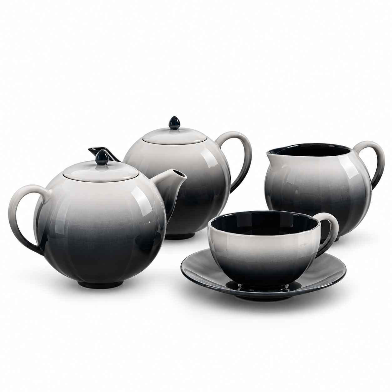 Black White Gradient Porcelain Tea Set 3D Model 1