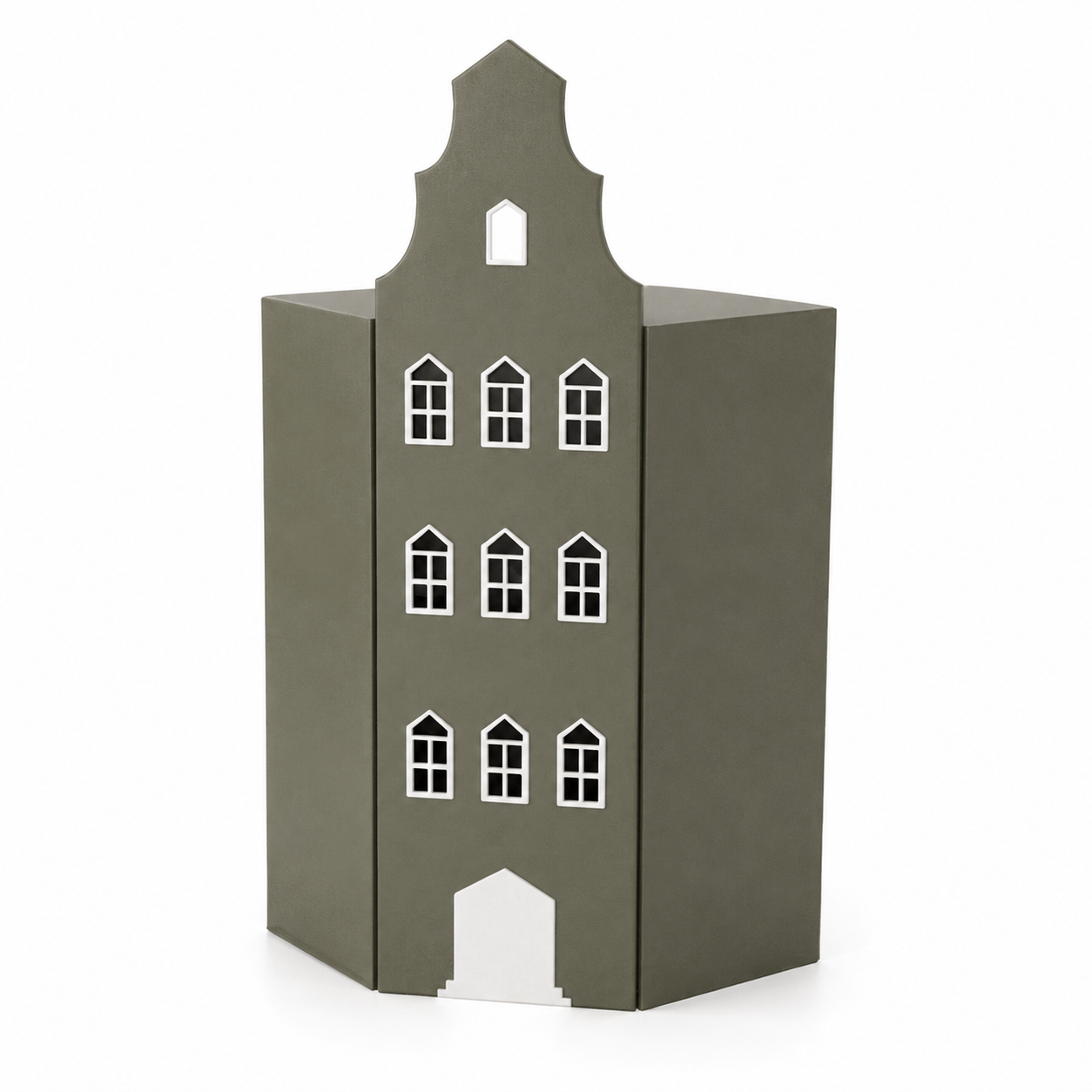 Sage Olive Gable House Wardrobe – White Pointed Windows 3D Model 1