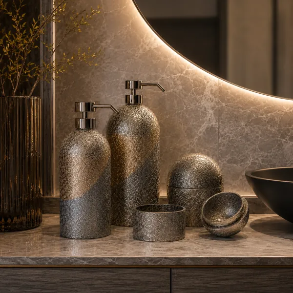 Smoky Gray Bathroom Accessory Set – Embossed Floral Glass 3D Model back