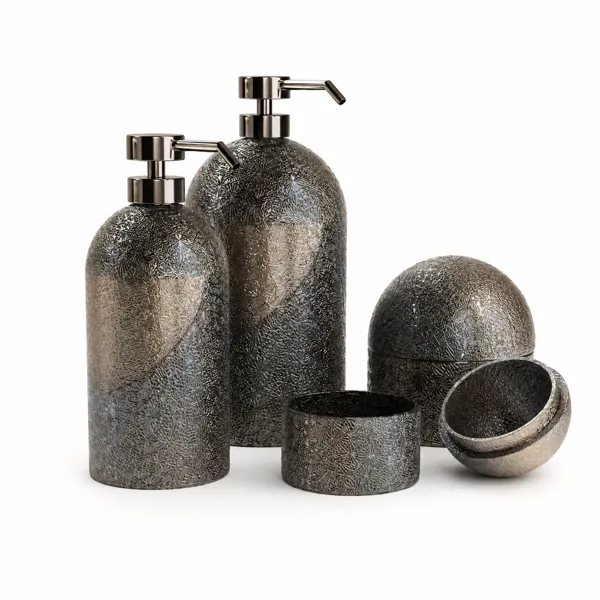 Smoky Gray Bathroom Accessory Set – Embossed Floral Glass 3D Model