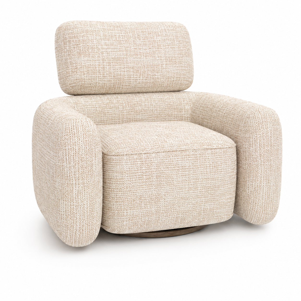 Cream Textured Armchair – Rounded Wood Base 3D Model