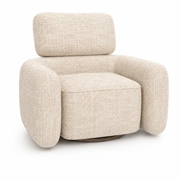 Cream Textured Armchair – Rounded Wood Base 3D Model