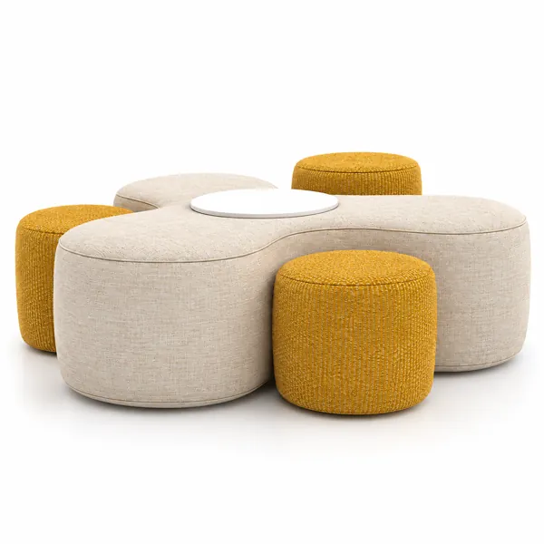 Beige and Mustard Modular Ottoman Seating Set 3D Model
