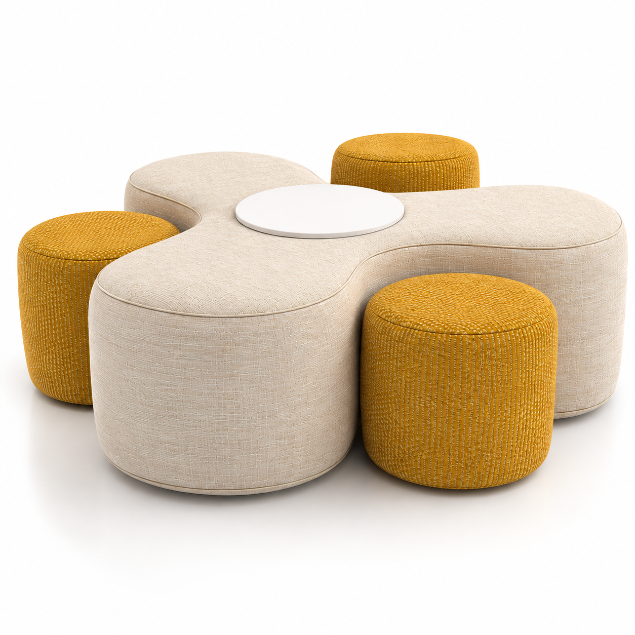 Beige and Mustard Modular Ottoman Seating Set 3D Model 3