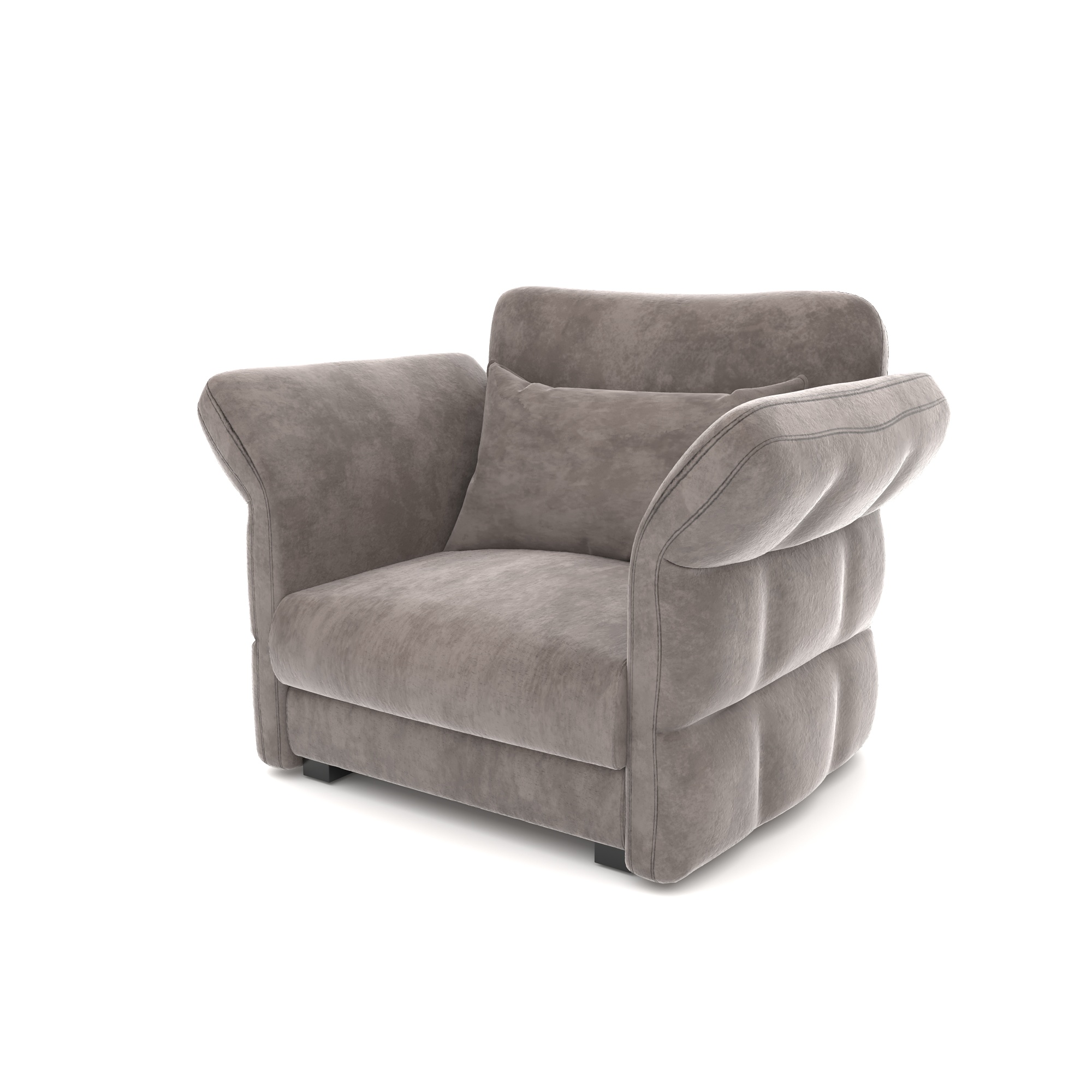 Gray Upholstered Armchair – Sculpted Rolled Arms 3D Model 3