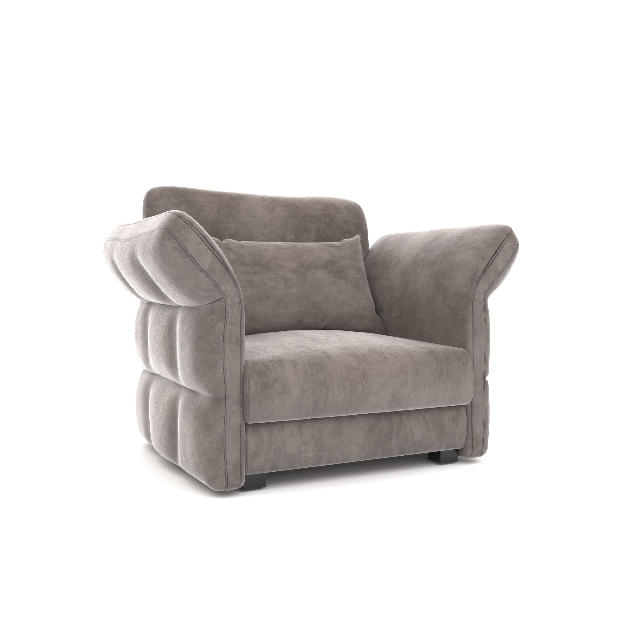 Gray Upholstered Armchair – Sculpted Rolled Arms 3D Model