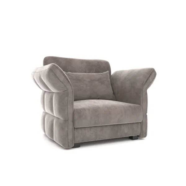 Gray Upholstered Armchair – Sculpted Rolled Arms 3D Model
