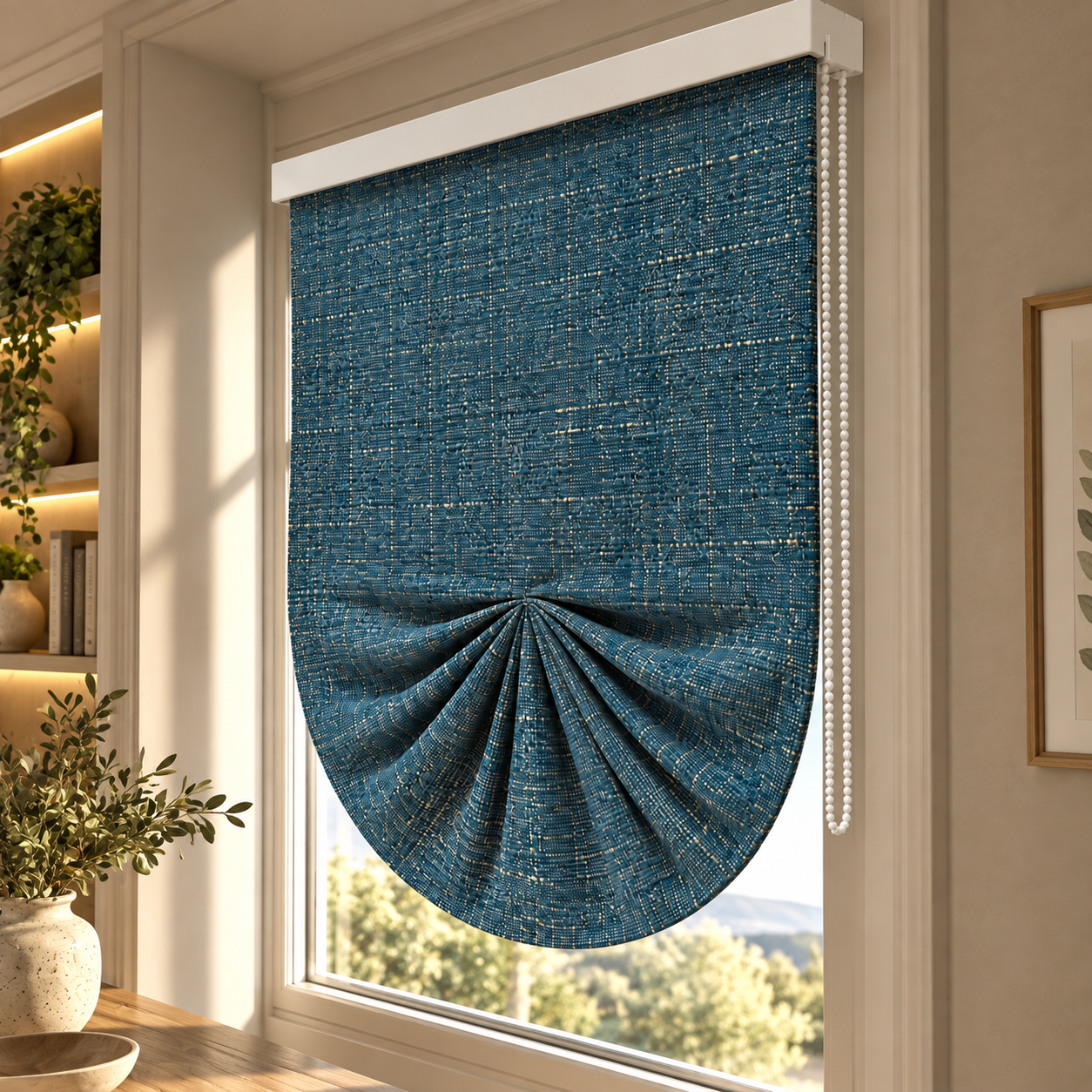 Blue Draped Roman Shade 3D Model 4