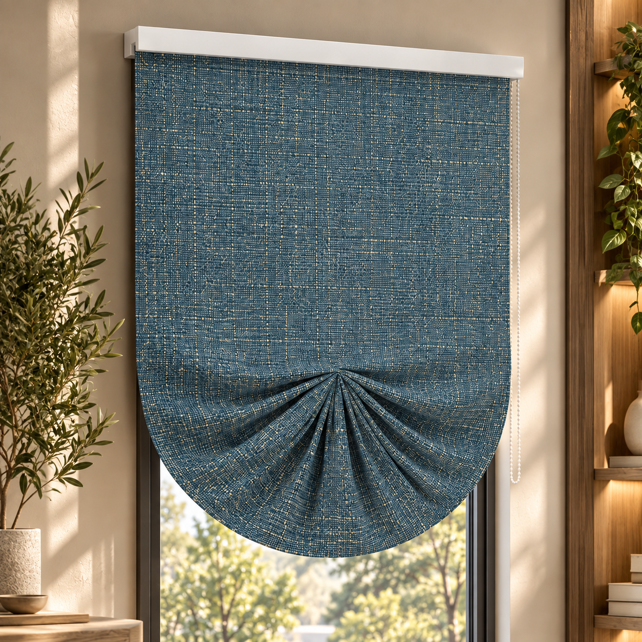 Blue Draped Roman Shade 3D Model 2