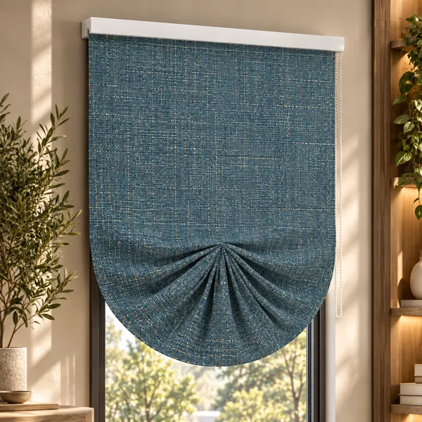 Blue Draped Roman Shade 3D Model back