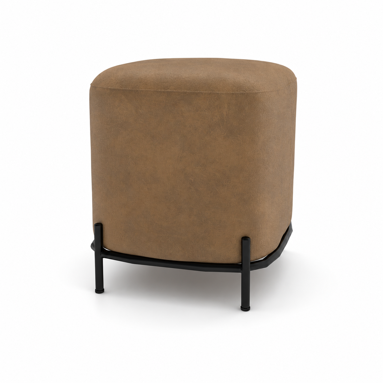 Warm Taupe Velvet Ottoman – Black Metal Cradle Frame 3D Model 3