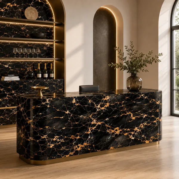 Black Marble – Bold Copper Orange Veins back