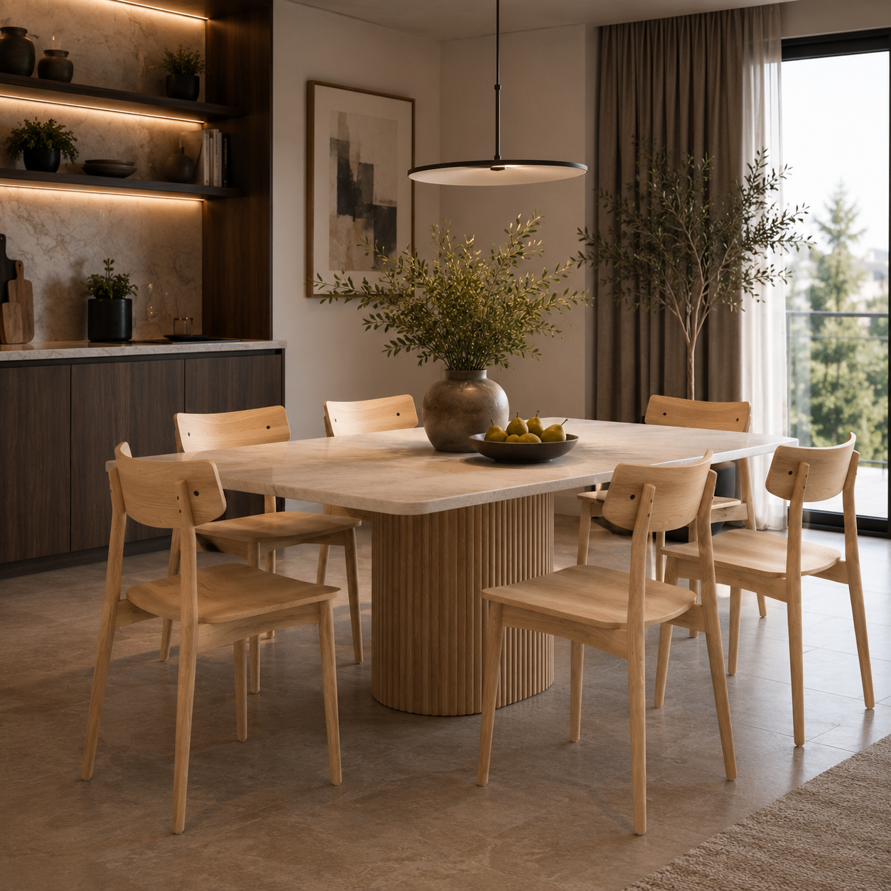 Light Wood Chair with Curved Grain Seat 3D Model 4