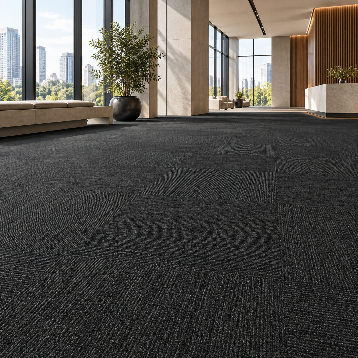 Charcoal Black Modular Ribbed Carpet Tile Texture 2
