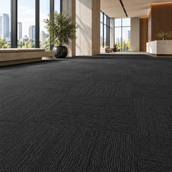 Charcoal Black Modular Ribbed Carpet Tile Texture back