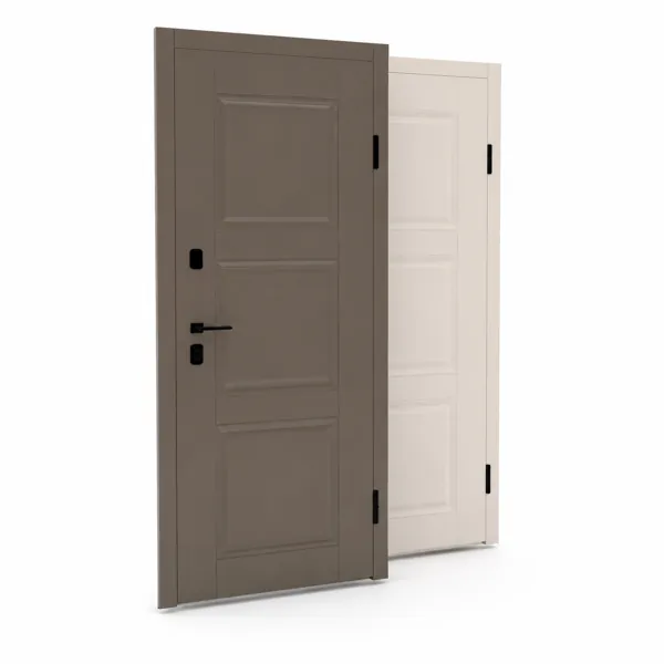 Paneled Steel Door – Taupe & White with Black Hardware 3D Model