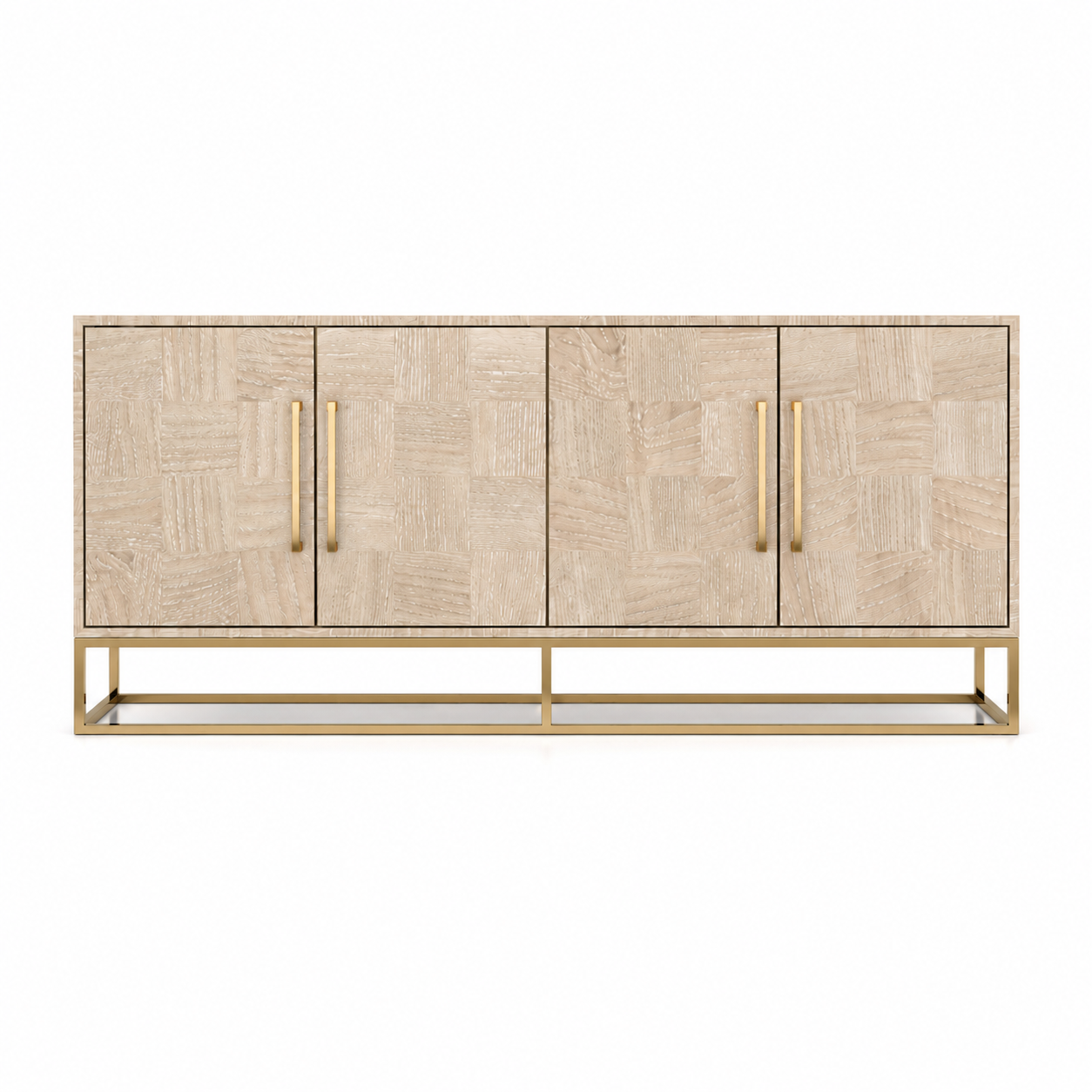 Light Wood Patchwork Sideboard with Gold Frame 3D Model 3