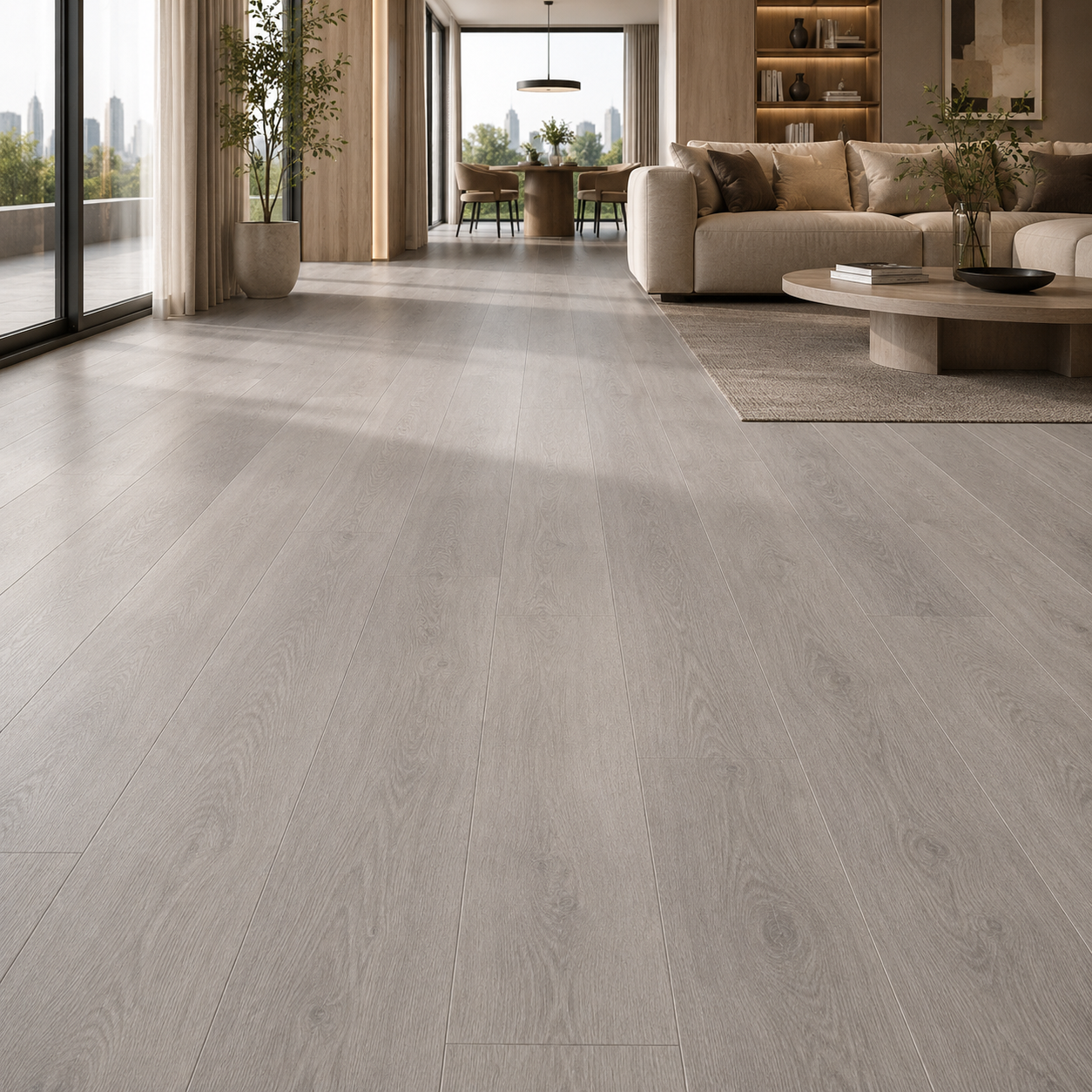 Pale Greige Wood Parquet – Soft Knot Grain Texture 2
