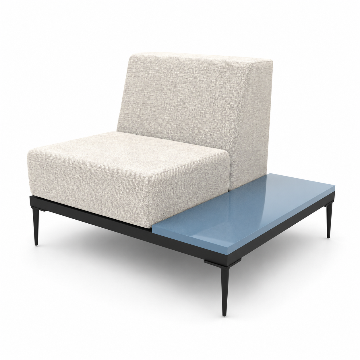 Ivory Lounge Chair – Black Frame with Blue Side Shelf 3D Model 3