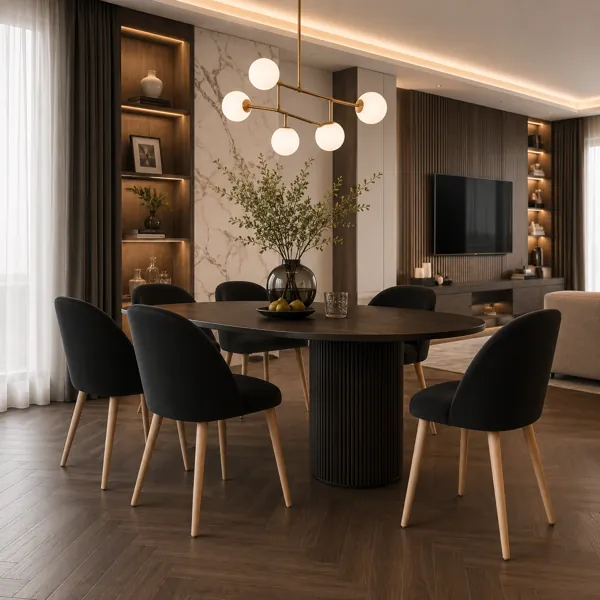Black Velvet Chair with Rounded Shell Back 3D Model back