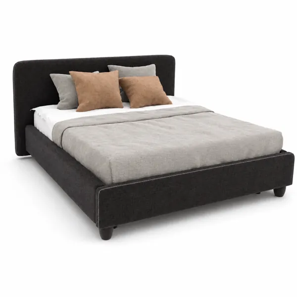 Black Fabric Rounded-Corner Bed with Contrast Stitching 3D Model