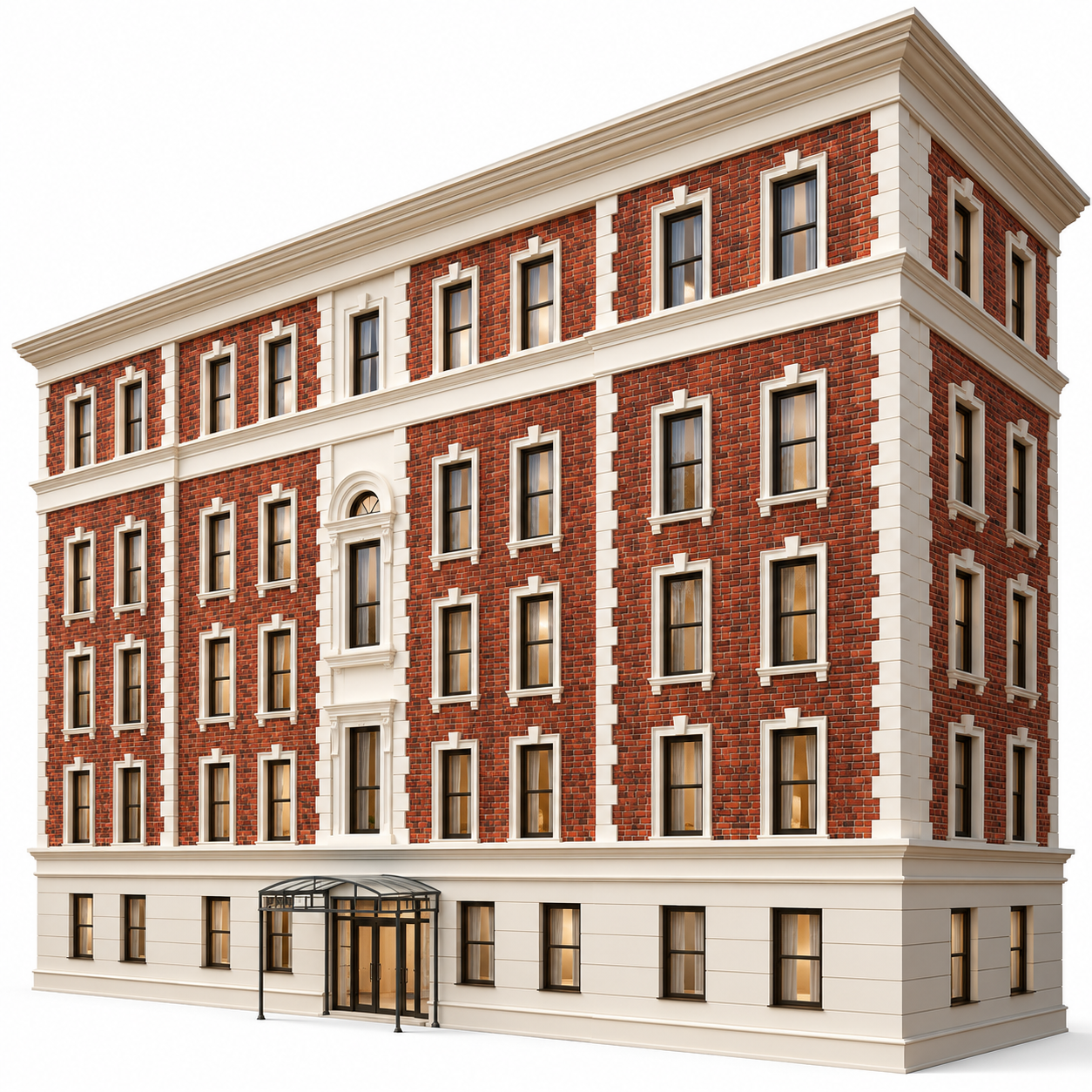 Red Brick Classical Building Facade 3D Model 3