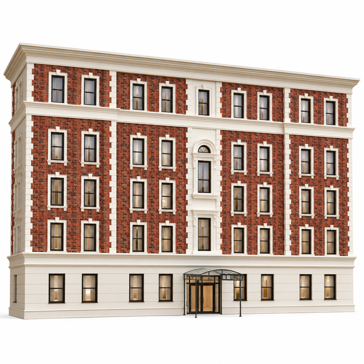 Red Brick Classical Building Facade 3D Model