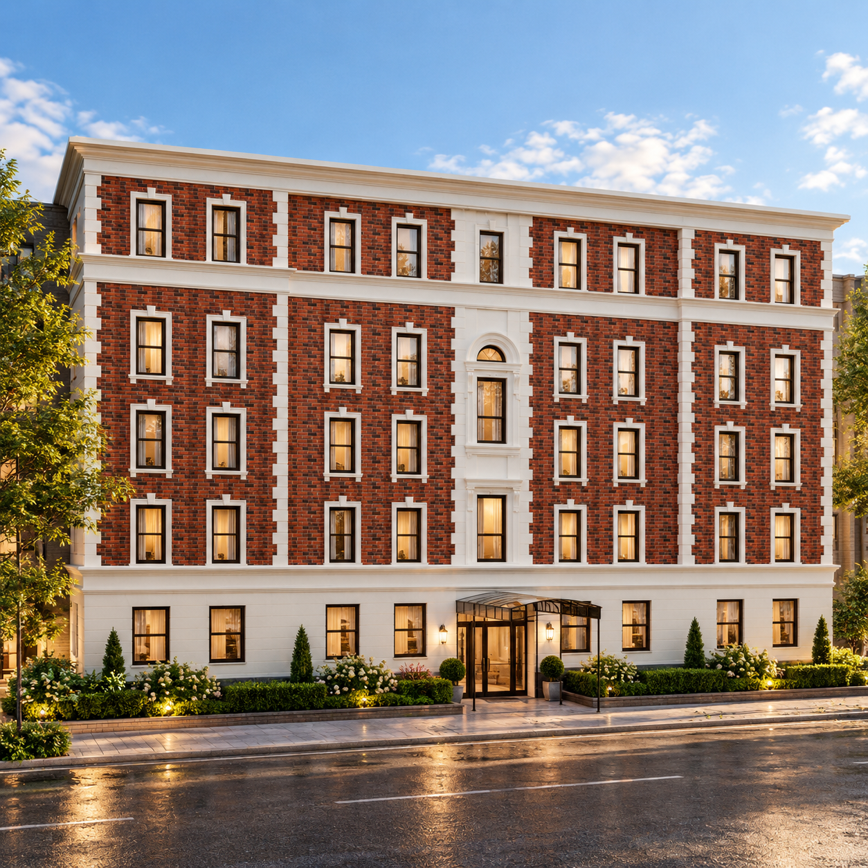 Red Brick Classical Building Facade 3D Model 2