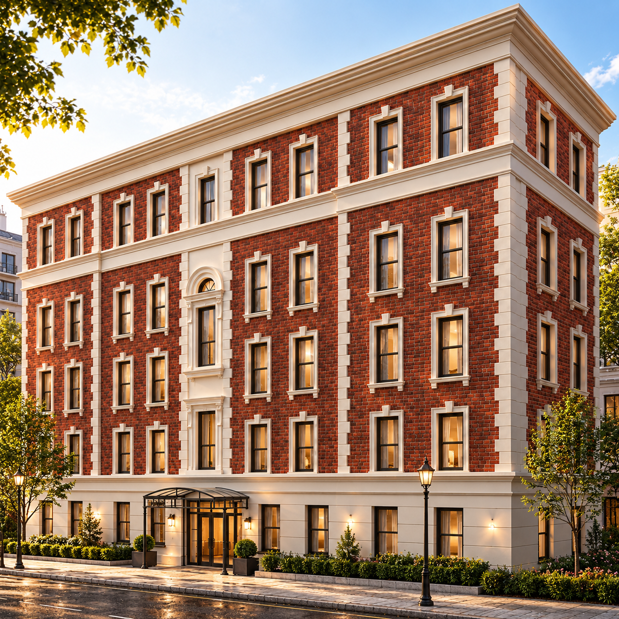 Red Brick Classical Building Facade 3D Model 4
