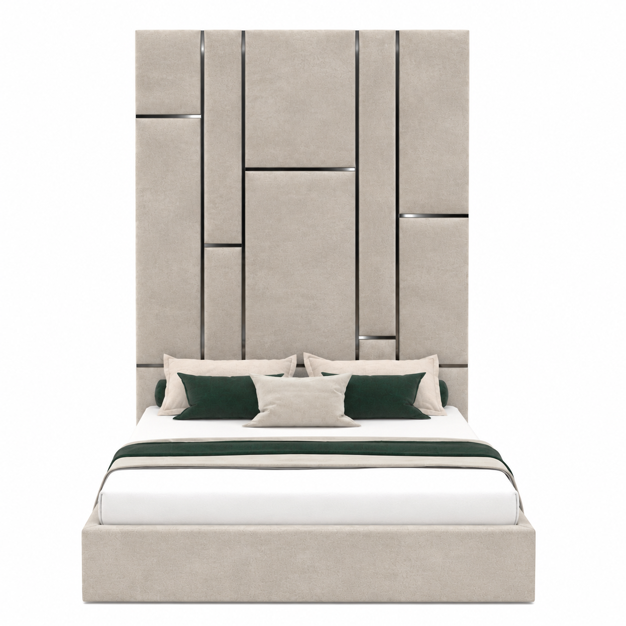 Beige Modern Upholstered Bed 3D Model 3