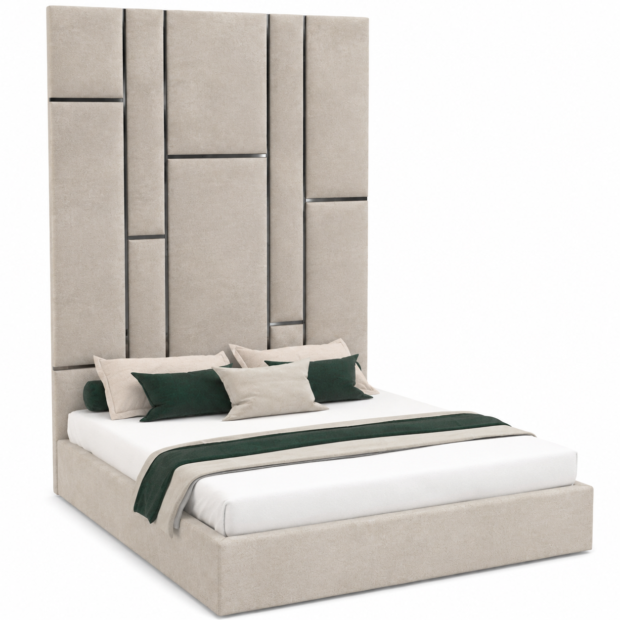 Beige Modern Upholstered Bed 3D Model 1