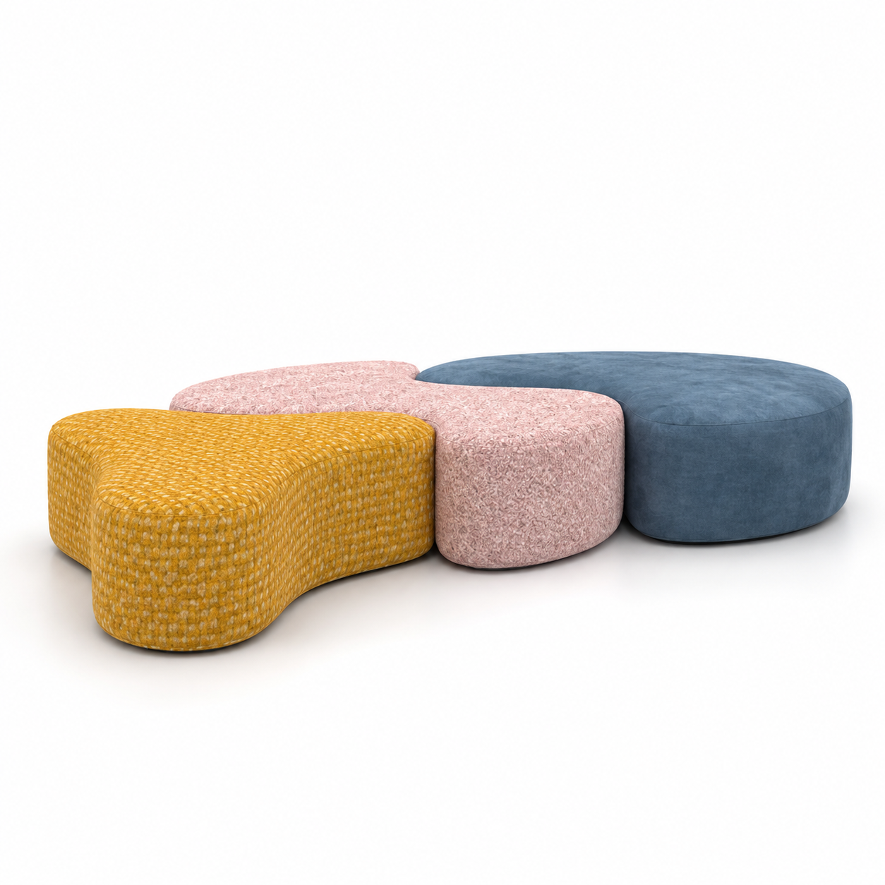 Multicolor Organic Modular Fabric Pouf Set 3D Model 3