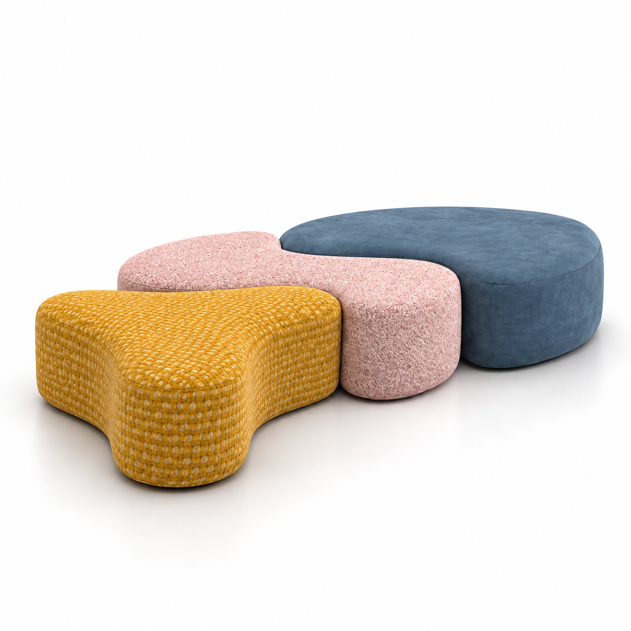 Multicolor Organic Modular Fabric Pouf Set 3D Model