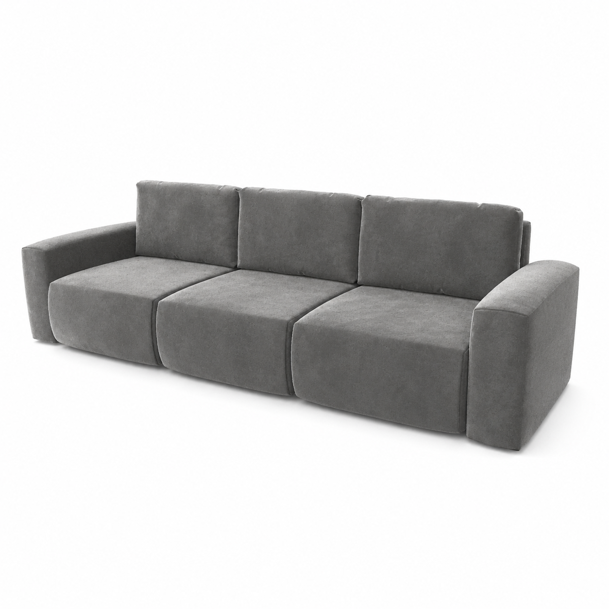 Warm Gray Velvet Three-Seat Sofa – Deep Modular Cushions 3D Model 3