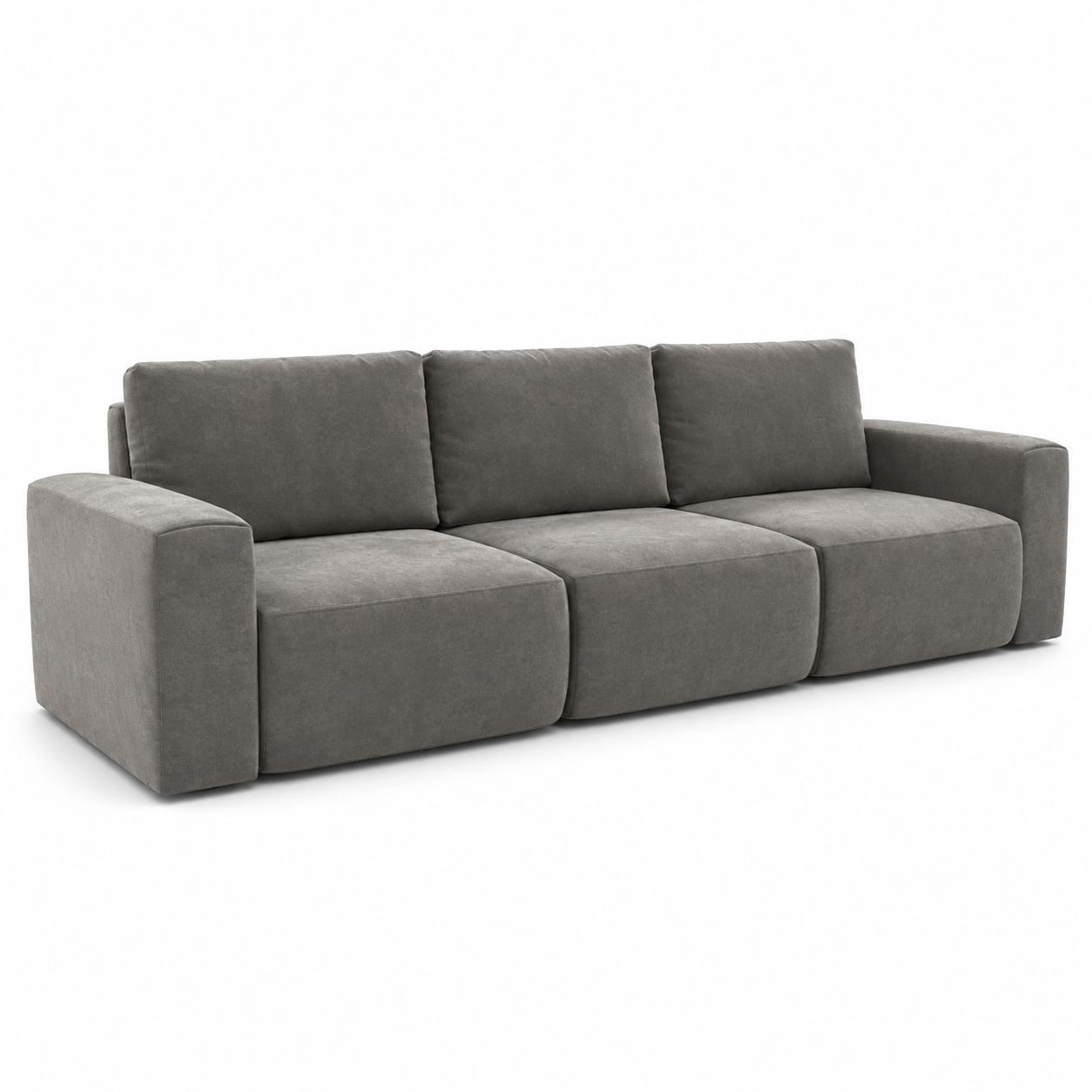 Warm Gray Velvet Three-Seat Sofa – Deep Modular Cushions 3D Model