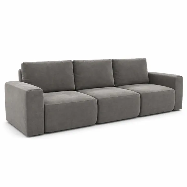 Warm Gray Velvet Three-Seat Sofa – Deep Modular Cushions 3D Model