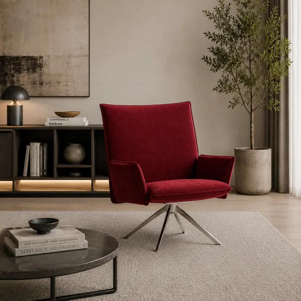 Modern Burgundy Fabric Swivel Lounge Armchair 3D Model back