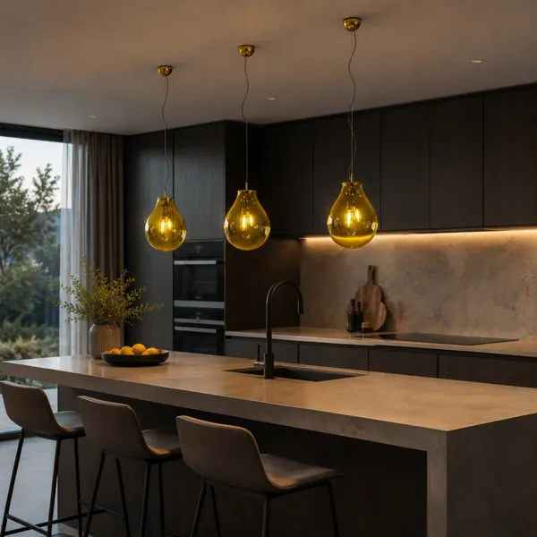 Teardrop Glass Pendant Light – Blue & Amber Pair 3D Model back