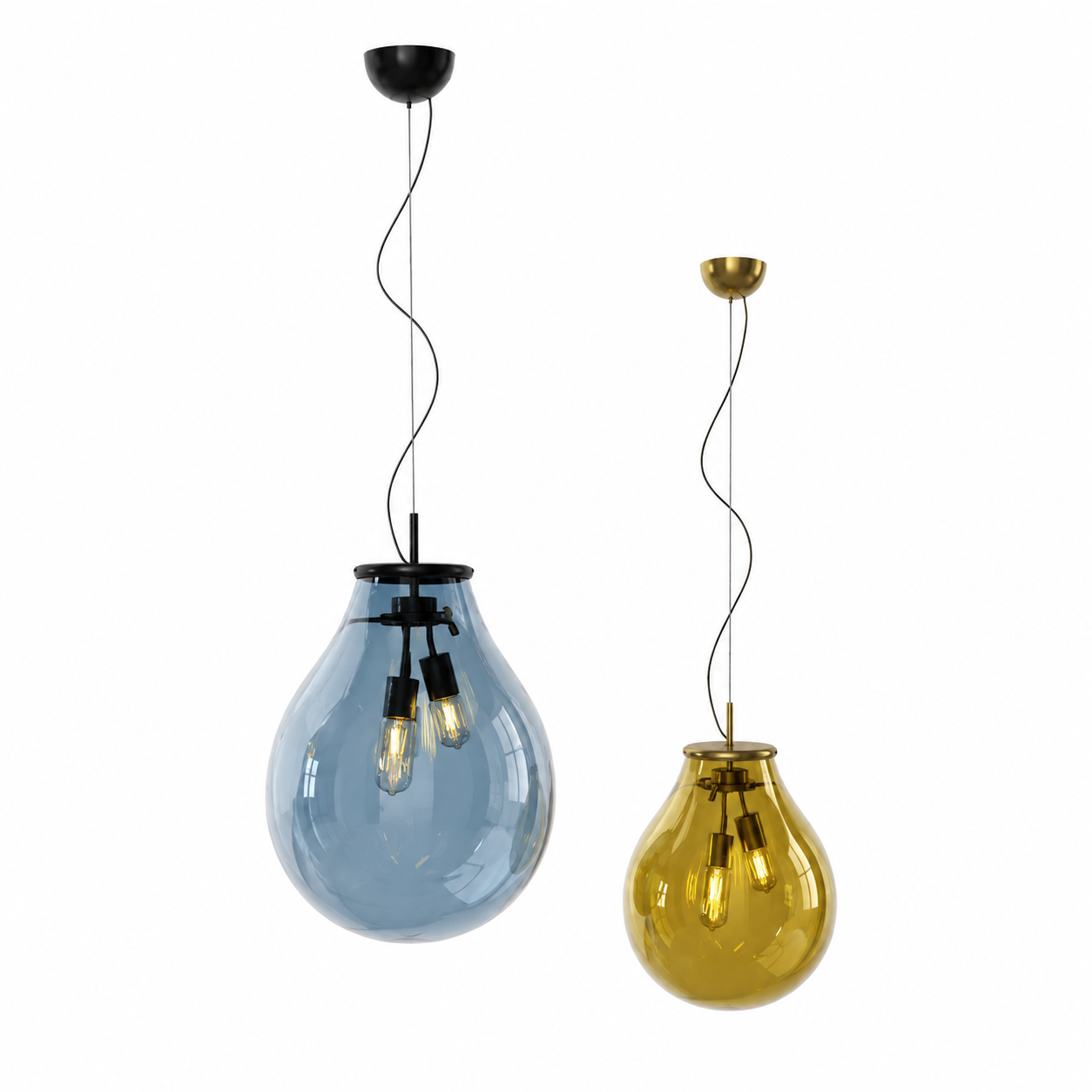 Teardrop Glass Pendant Light – Blue & Amber Pair 3D Model 3