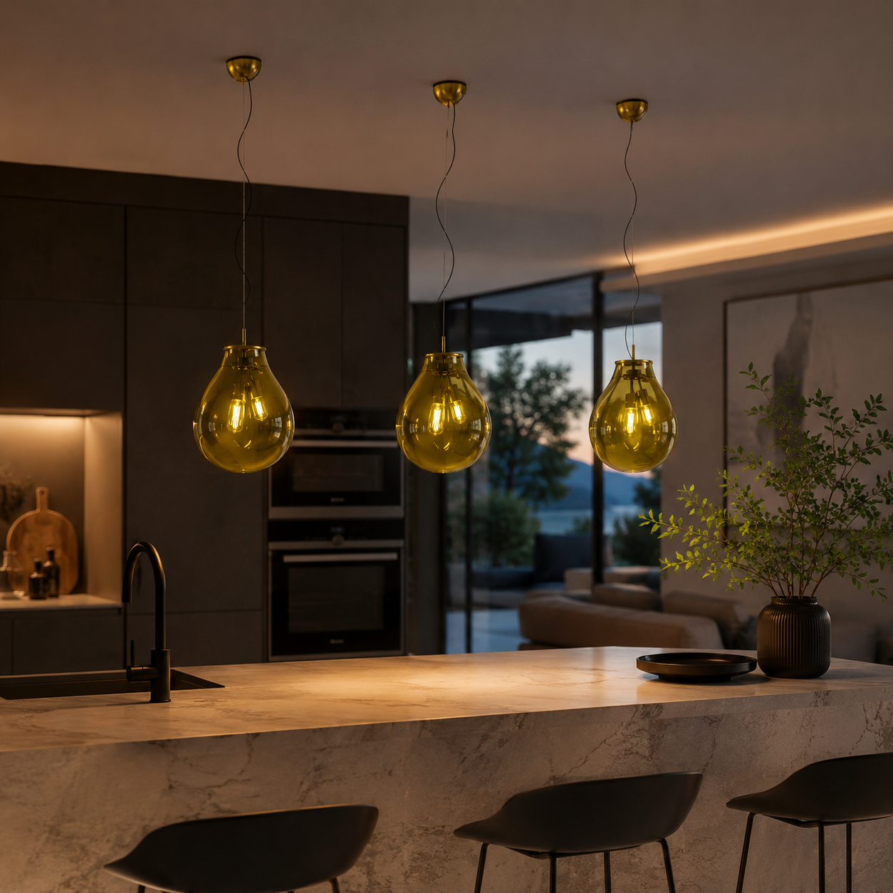 Teardrop Glass Pendant Light – Blue & Amber Pair 3D Model 4