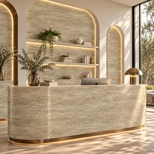 Muted Taupe Beige Fine Horizontal Vein Travertine Texture back