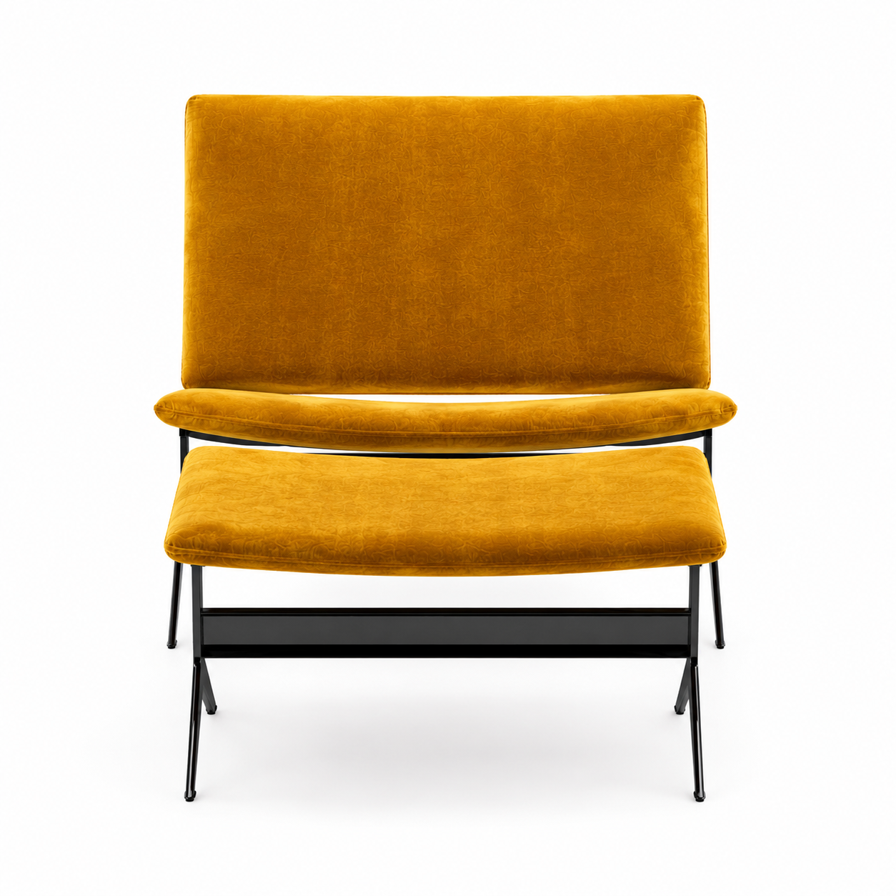 Modern Mustard Velvet Lounge Chair with Ottoman 3D Model 3