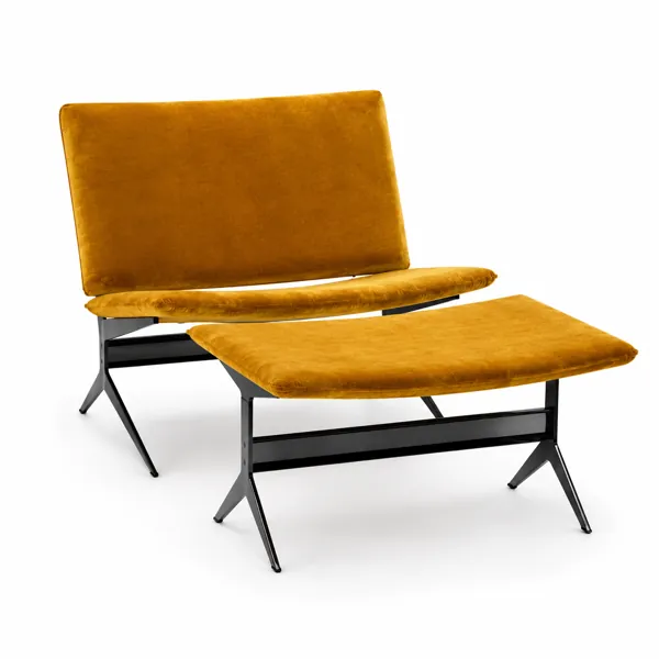 Modern Mustard Velvet Lounge Chair with Ottoman 3D Model