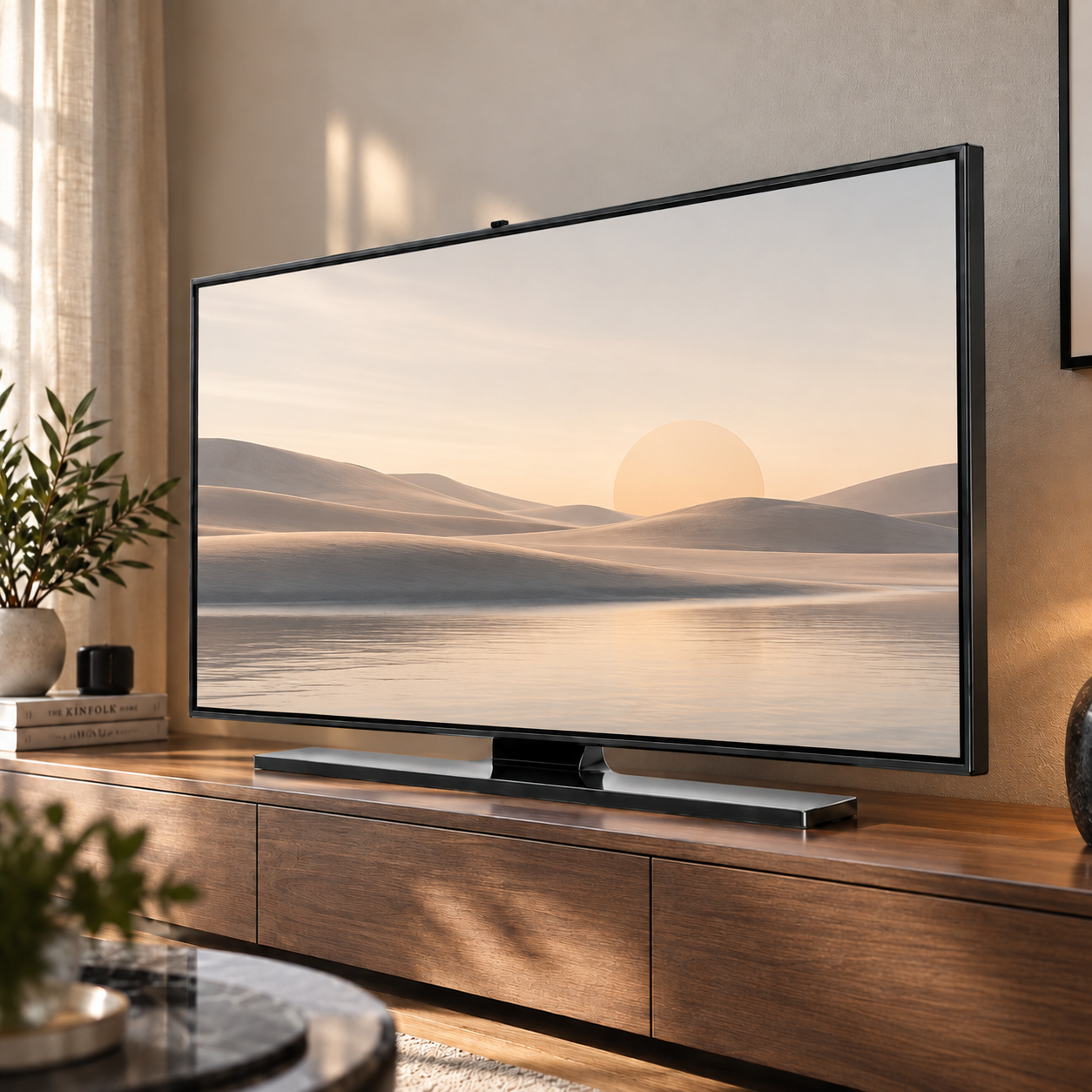 Black Slim Bezel TV with Linear Stand 3D Model 4