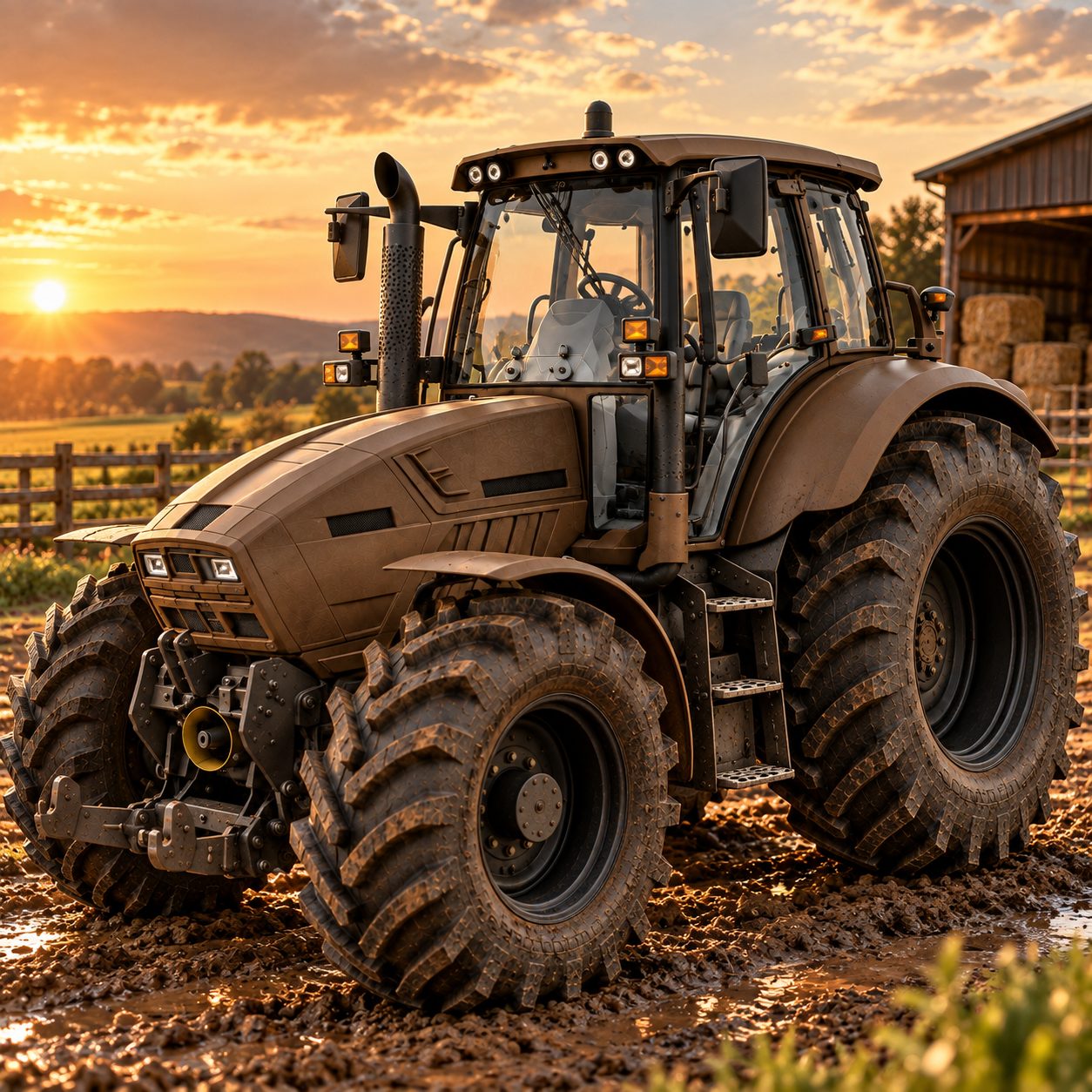 Brown Agricultural Tractor 3D Model 4