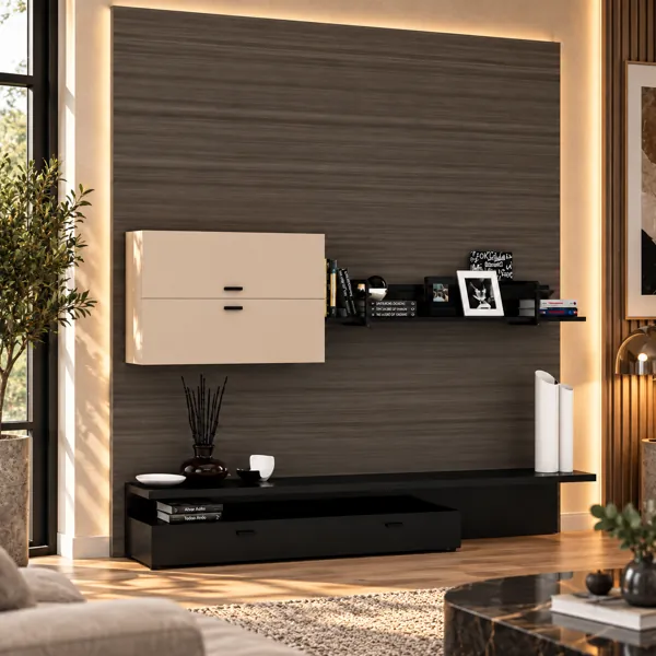 Black Slim Bezel TV with Bar Stand 3D Model back